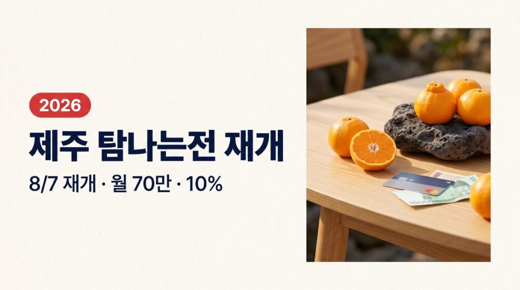 제주 탐나는전 캐시백 8월 7일 재개 — 월 70만원 한도·10% 연말까지