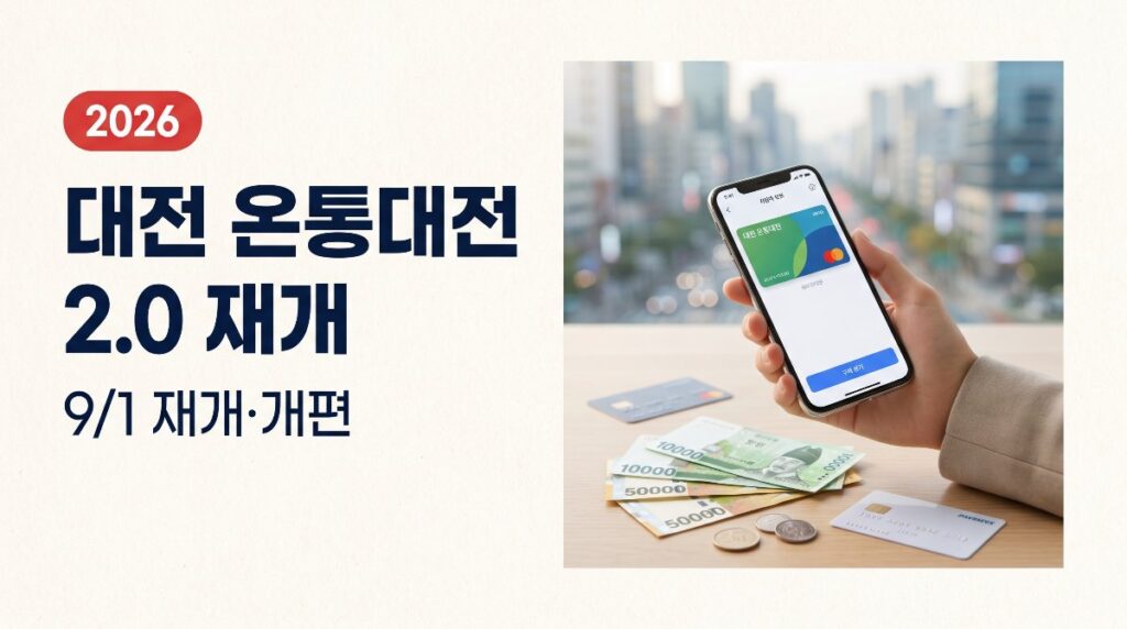 대전 온통대전 2.0 — 대전사랑카드 캐시백 9월 1일 재개·개편 총정리